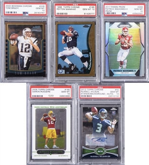 1998-2017 Topps and Panini Hall of Famers and Stars PSA GEM MT 10 Rookie Cards Quintet (5 Different) – Including Brady, Manning, Mahomes II, Rodgers and Wilson!
